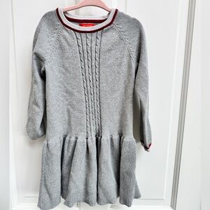 Joe Fresh Girls Size 4 Gray and Red Long Sleeve Sweater Ruffle Dress